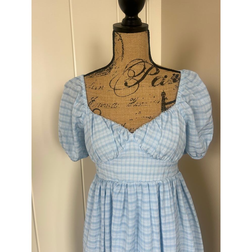 By The River Blue Plaid Smocked Boho Cottage Core Tiered Ruffle Dress Size S - Picture 2 of 9